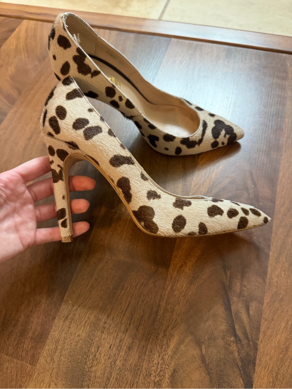 Leopard Print Pointed-Toe Stiletto Heels - Brown/White